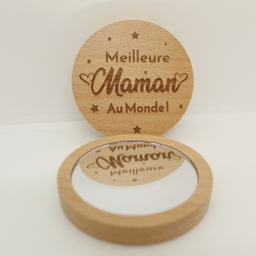 Miroir de poche en bambou Meilleure maman au monde